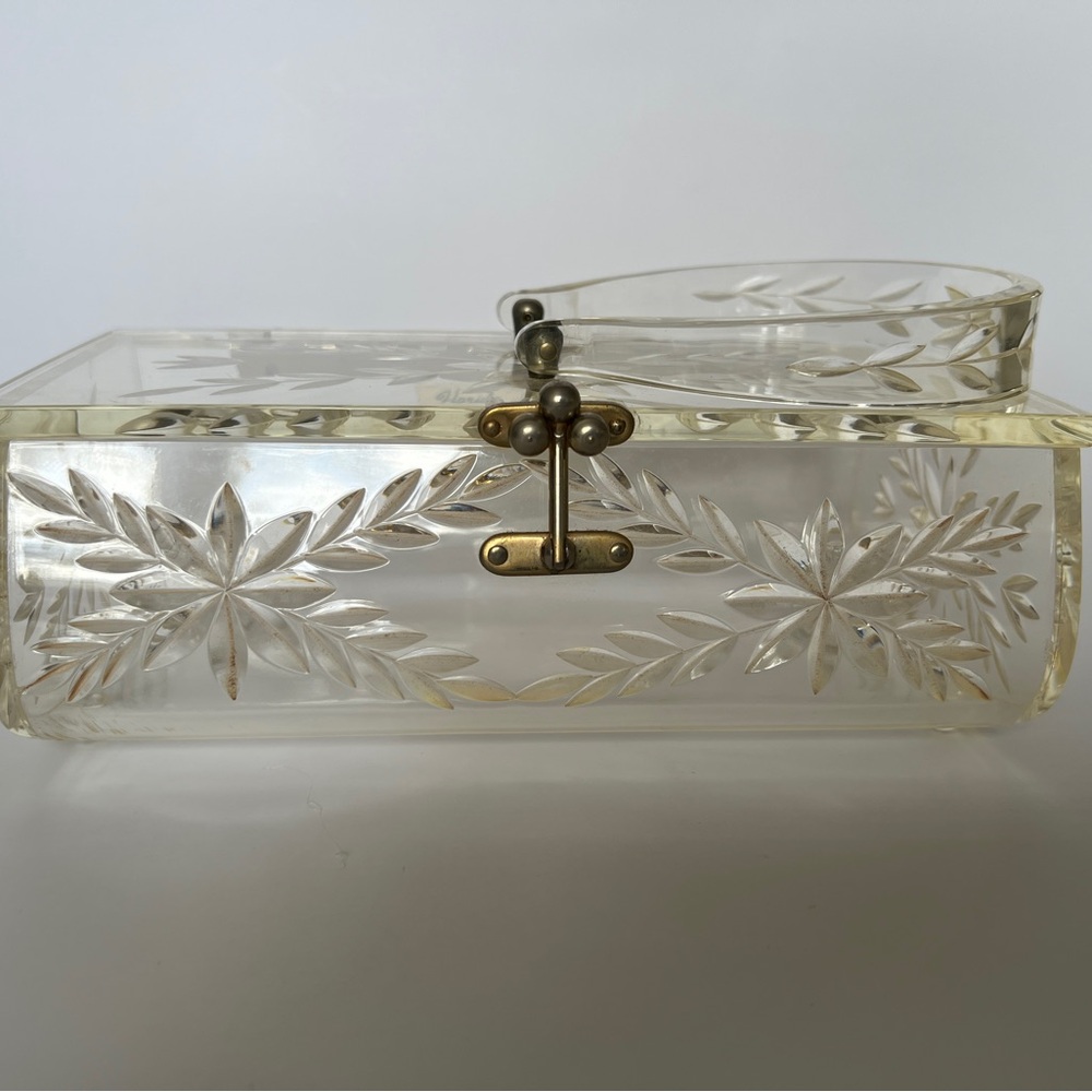 Vintage 1950s Clear Etched Lucite Florida Handbags Made in Miami Purse Handbag